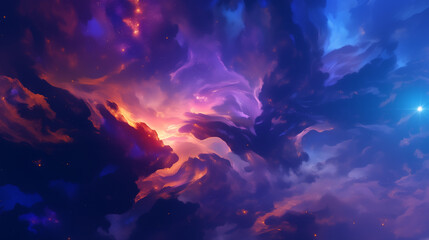 Dramatic sky with vibrant clouds and sunset colors during dusk in nature