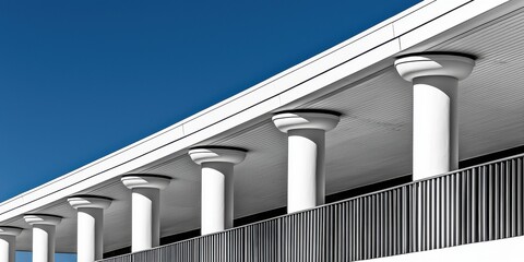 Naklejka premium Elegant row of tall white pillars against a clear blue sky symbolizing strength and stability
