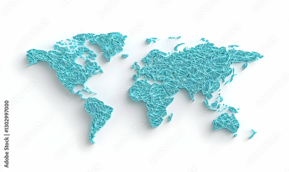 Poster abstract world map design made of blue lines and shapes
