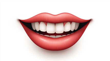 Fototapeta premium Smiling Female Mouth with Smooth Lips on White Background