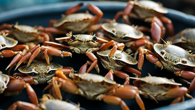 Fishing for crabs in the sea.