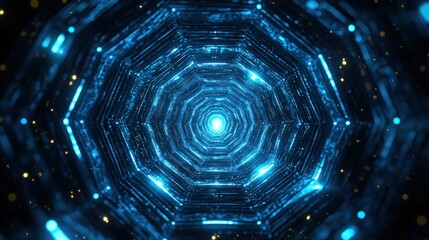 Hexagonal glowing tunnel, futuristic digital space