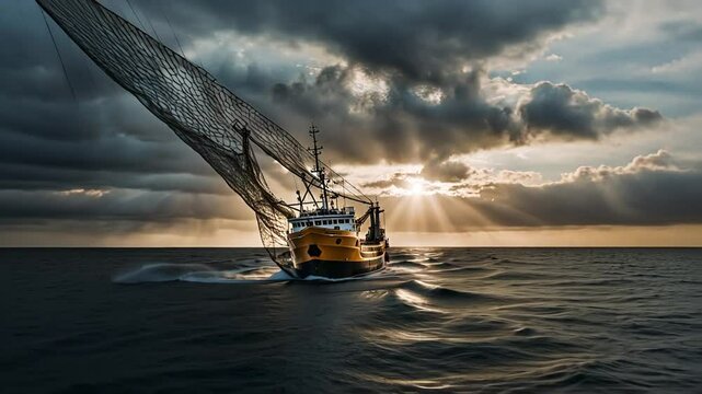 Trawling net on a fishing boat.
