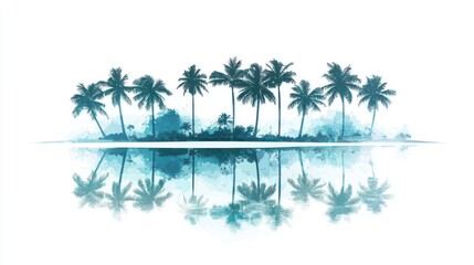 Tropical Island with Palm Trees on White Background