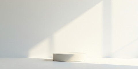 Fototapeta premium Minimalist White Platform with Sunlight Shadows Ideal for Product Presentation and Display