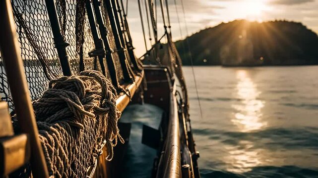 Trawling net on a fishing boat.