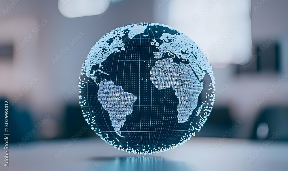Poster digital globe with data points representing global connections and networks