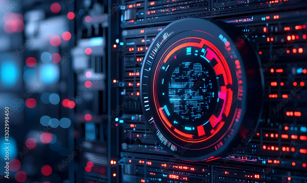 Poster futuristic digital interface with globe and data patterns for technology