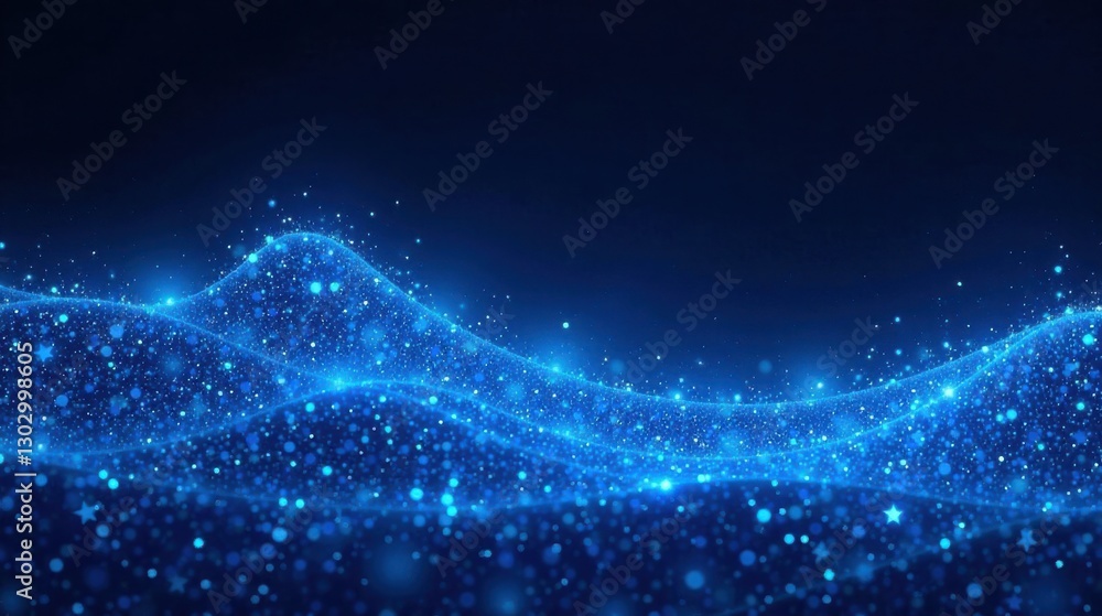 Aufkleber abstract blue sparkling wave background design featuring glimmering particles and a dark blue gradie