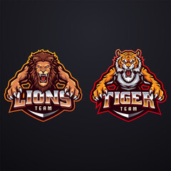 Lion And Tiger mascot Logo Design