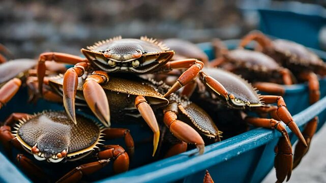 Fishing for crabs in the sea.