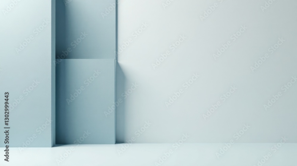 Poster abstract minimalist blue room interior design with geometric walls and empty floor space ideal for p