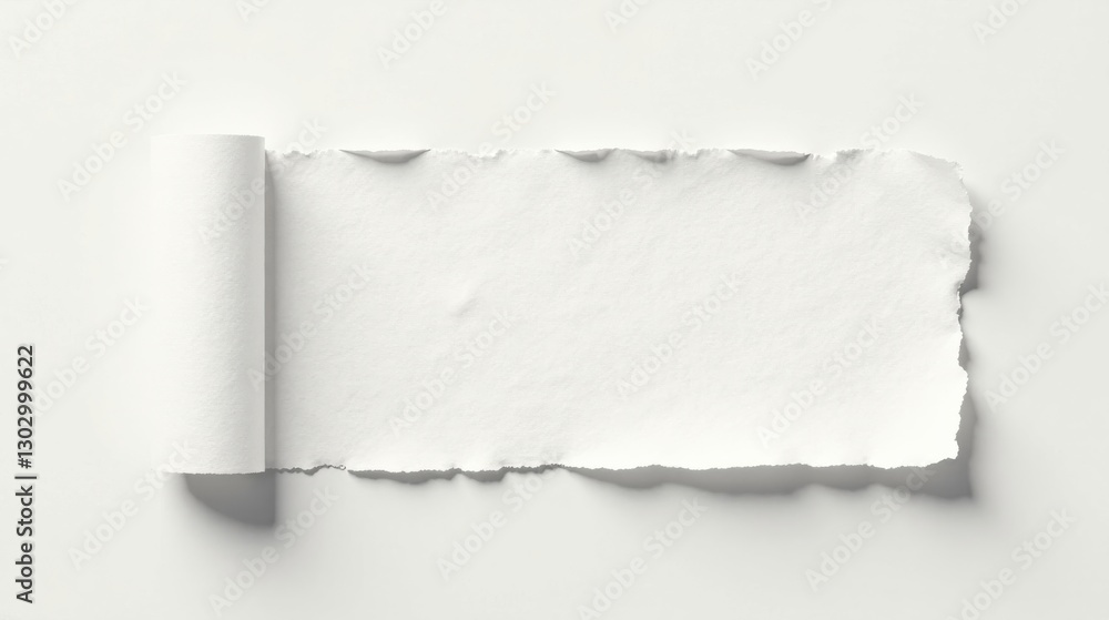 Poster A Rolled and Torn Piece of White Paper with a Rough, Uneven Edge, Ideal for Text or Image Placement