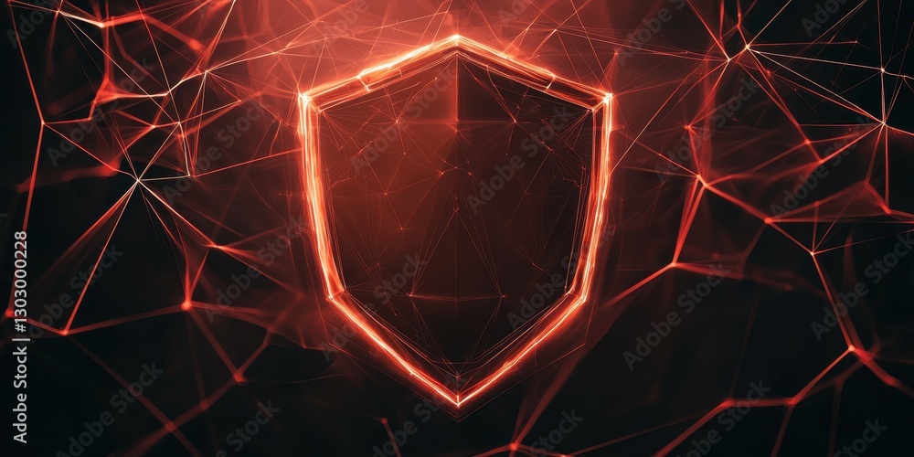 Poster a glowing shield icon surrounded by a network of interconnected lines, symbolizing security and digi