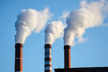 Smoking chimneys against the blue sky. Ecology concept