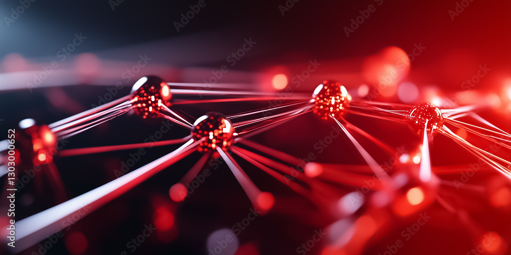 Poster a complex network of pulsating data streams connects like brain neurons, illuminated in striking red