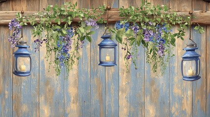 Rustic Lanterns with Flowers for Decorative Background