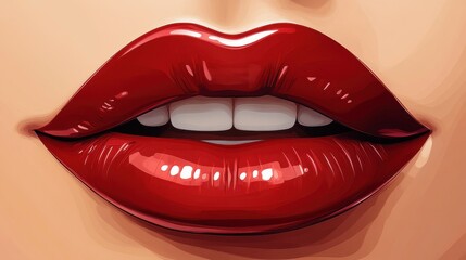 Obraz premium red matte lipstick female lips isolated,cartoon illustration