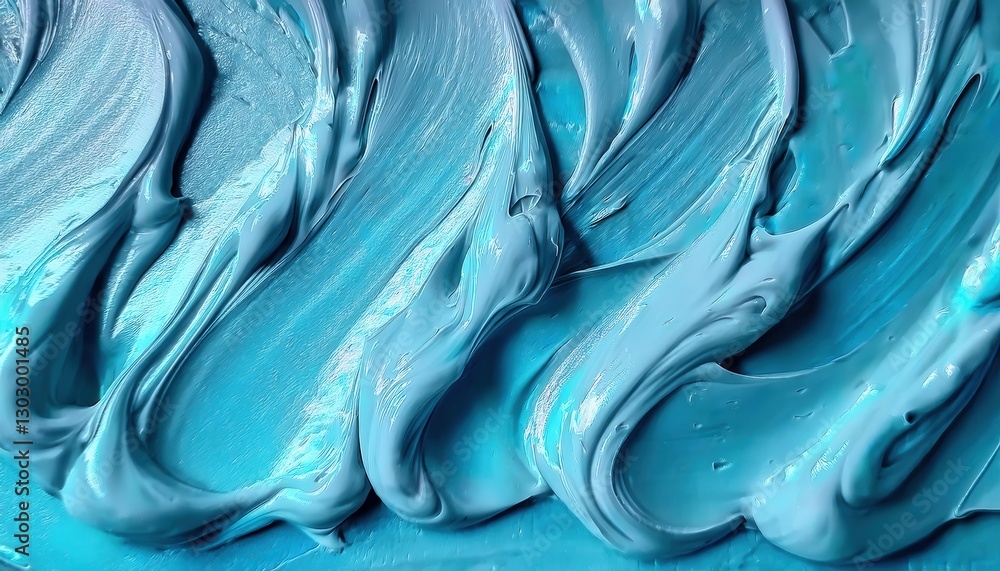 Poster smooth textured blue paint stroke with glossy swirl pattern, abstract creamy acrylic background for 