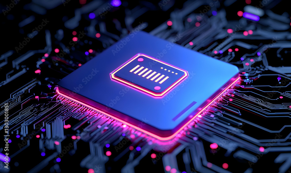 Poster futuristic computer chip design on circuit board background