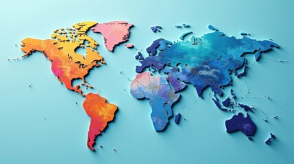 A Colorful, Three-Dimensional World Map Depicting Global Interconnectivity and International Relations
