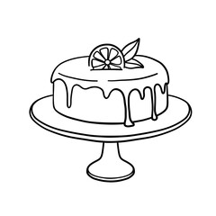 Orange cake on a stand, cute pastry doodle, vector illustration.