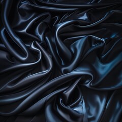 Obraz premium The luxurious dark blue satin features intricate folds and a smooth texture that captures light beautifully. Its seamless pattern offers an elegant backdrop, ideal for various design applications