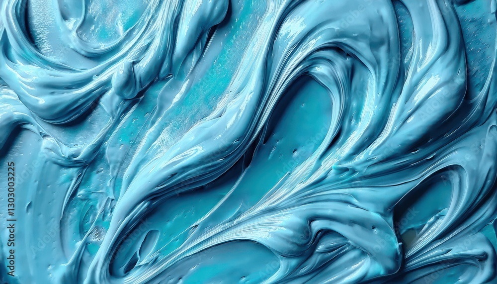 Poster smooth textured blue paint stroke with glossy swirl pattern, abstract creamy acrylic background for 