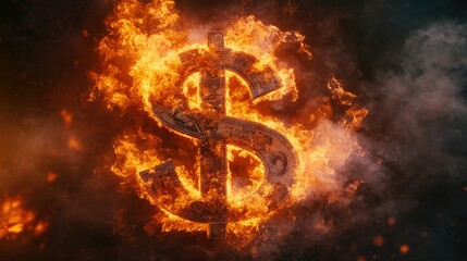 A glowing dollar sign symbol emerges from swirling clouds of colorful smoke against a dark background.