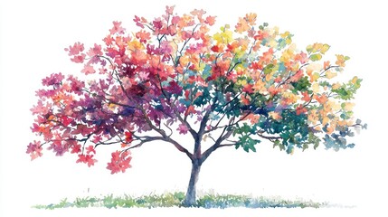 Obraz premium Vector Watercolor Blooming Flower Tree on White Background