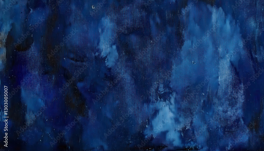 Poster deep blue textured abstract painting with cloudy patterns and subtle light accents for modern decor and atmospheric design