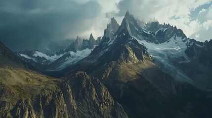 Fototapeta premium Rocky peaks, soft cloud cover.