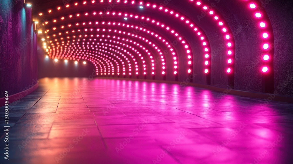 Poster illuminated tunnel with pink lights creating immersive visual perspective