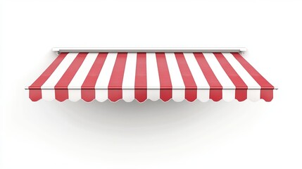 A red-and-white striped awning, displayed independently on a white background. 