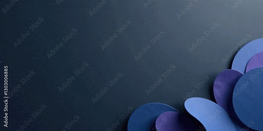 Poster abstract composition of overlapping circles in varied shades of blue and purple on a dark background