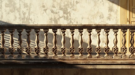 A vacant balcony with a prominent shadow under daylight conditions.