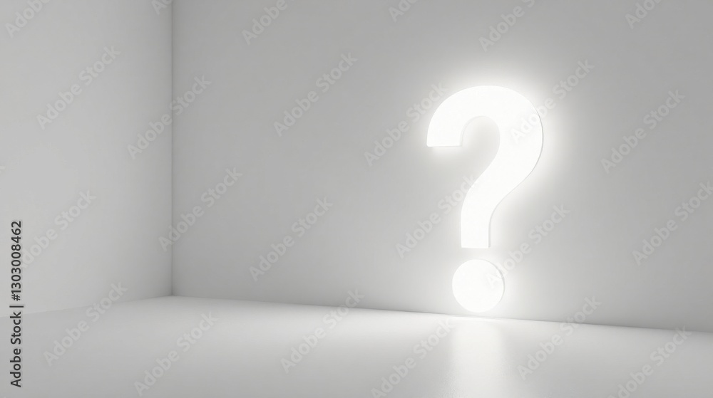 Aufkleber illuminated question mark in a sterile white room representing uncertainty and inquiry