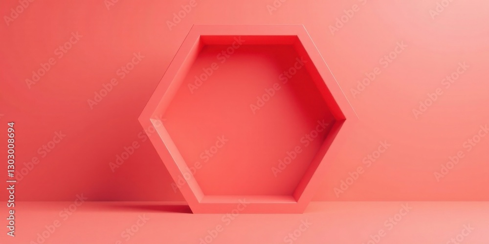 Poster abstract coral hexagonal shelf display for product presentation