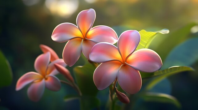 Fototapeta Gorgeous Plumeria Flowers in Ultra HD with Vibrant Colors and Realistic Details Captured in Hawaiian Paradise