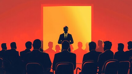 Flat two-color vector of a team in a corporate setting, participating in a leadership workshop with a mentor