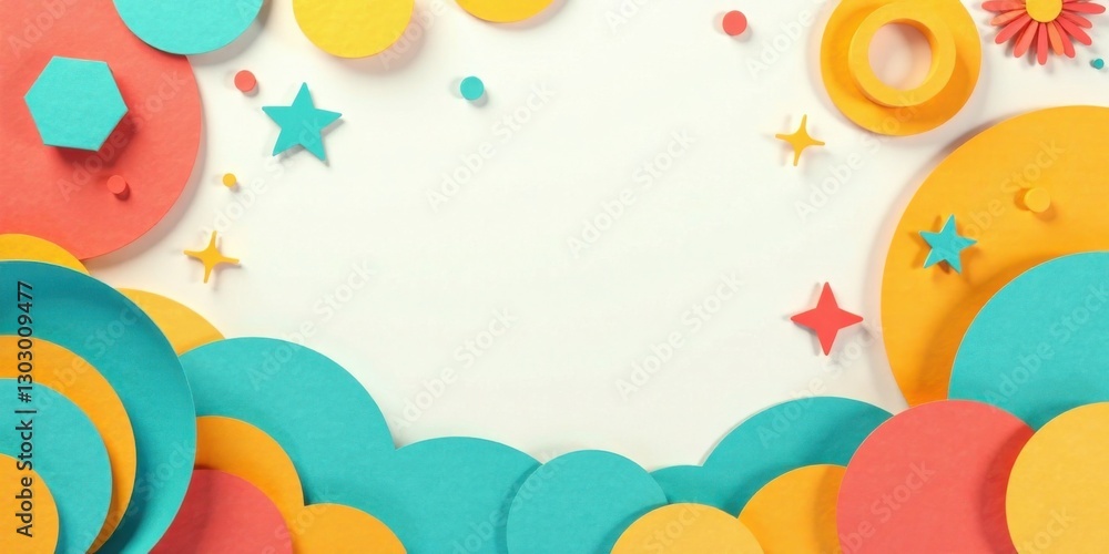 Poster whimsical paper shapes design a colorful and joyful abstract background featuring overlapping circle
