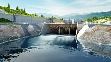 Modern Hydroelectric Dam Surrounded by Scenic Landscape