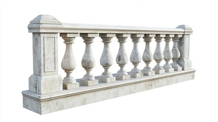Elegant stone railing, fully isolated on a white background for easy integration. 