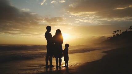 Obraz premium Family Beach Sunset with Vibrant Lighting
