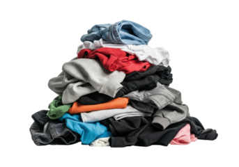 Pile of Unwashed Clothes with Various Colors and Styles on White Background
