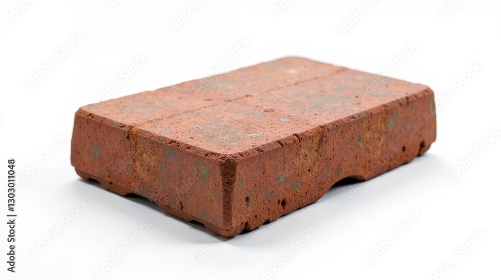 Fototapete A Single Rustic Rectangular Brick, Showing Texture and Subtle Color Variations, Isolated on a Plain White Background