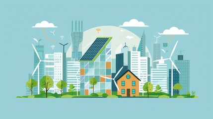 Obraz premium Modern Eco-Friendly City with Renewable Energy Features