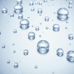 Fototapeta premium Fresh Water Droplets on a White Background, Creating a Minimalist and Clean Aesthetic for Wellness and Hydration Concepts