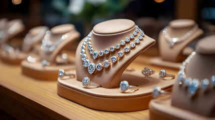 Luxury Diamond Jewelry Display: Exquisite Necklaces and Rings