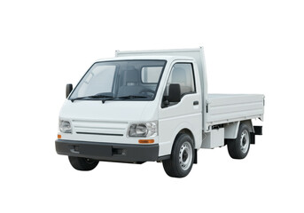 Blank white delivery mini truck isolated on a white background for transport and logistics use